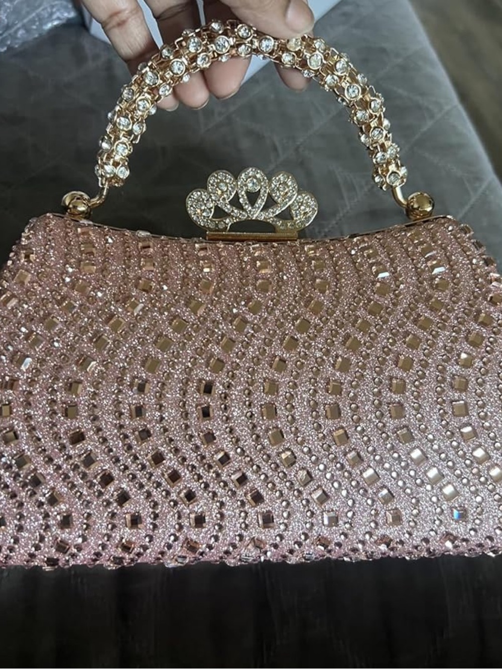 New Rose Gold Rhinestone Evening Clutch Sparkly Crystal Formal Handbag